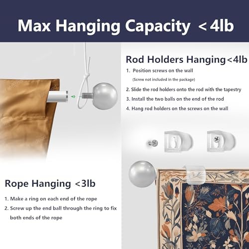 Yandood Telescopic Hanging Rod for Tapestries 17-32 Inch White Silver
