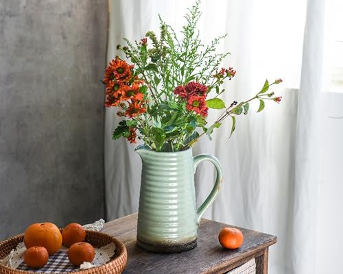 Quoowiit Rustic Ceramic Vase with Handle Green