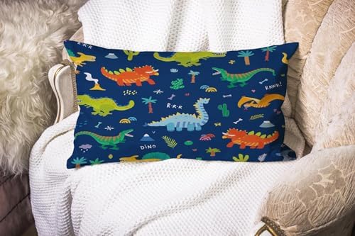 Dinosaur Linen Lumbar Pillow Covers 12x20 Inches