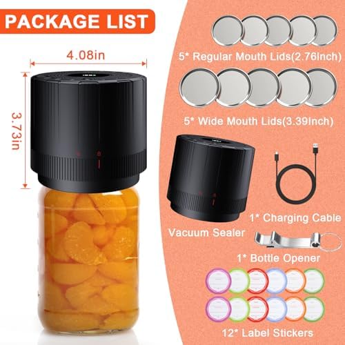 Mason Jar Vacuum Sealer - Rechargeable with 2000mAh Battery