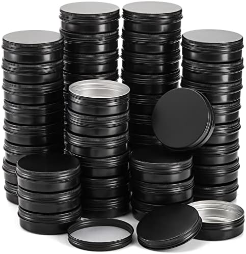 Foraineam 48 Pack 4 Oz Screw Lid Black Metal Cans