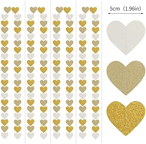 White Gold Champagne Garland Streamers 52ft Heart Decor Banners