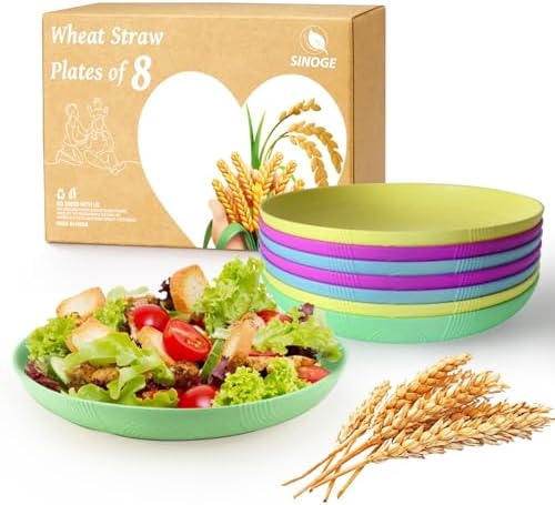 SINOGE 10 Inch Wheat Straw Dinner Plates Set of 8