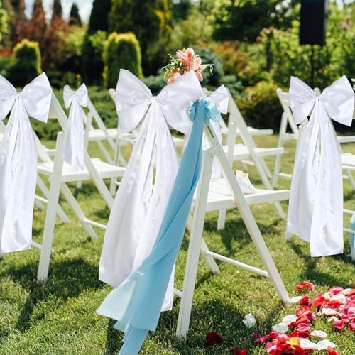 12 Pack White Wedding Pew Bows with Long Tails