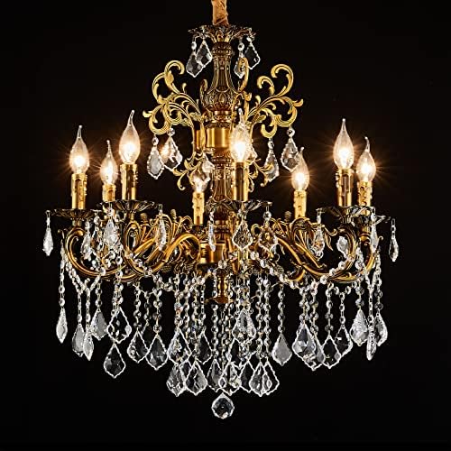 8 Light Candle-Style Crystal Chandelier with Antique Gold Finish