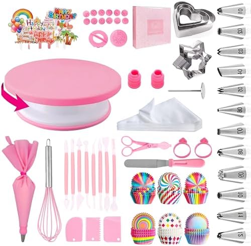 Adocfan Cake Decorating Kit 255pcs with Turntable and Tips