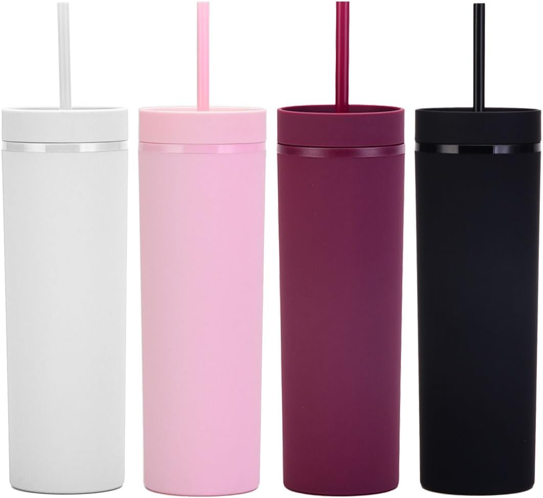 Essasea Matte Skinny Tumblers with Lids and Straws 16oz