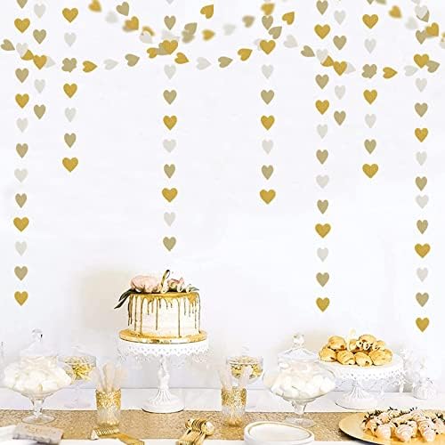 White Gold Champagne Garland Streamers 52ft Heart Decor Banners