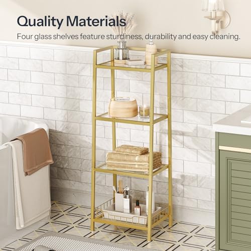 HOOBRO 4 Tier Gold Glass Shelf Stand for Bathroom