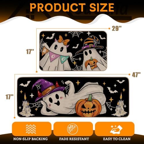 Witch Ghost Halloween Kitchen Rugs Set of 2