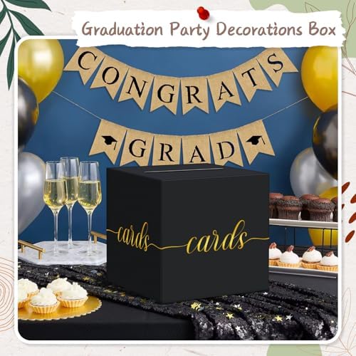 QIKSION Gold Foil Black Card Box for Graduation and Wedding