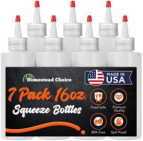 Homestead Choice 7 Pack Condiment Squeeze Bottles 16oz BPA Free