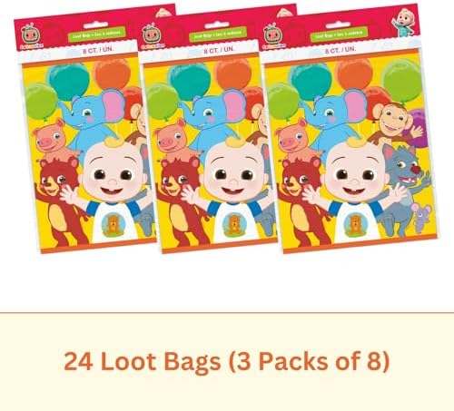 Unique Cocomelon Goodie Bags Set - 24 Plastic Party Favor Bags