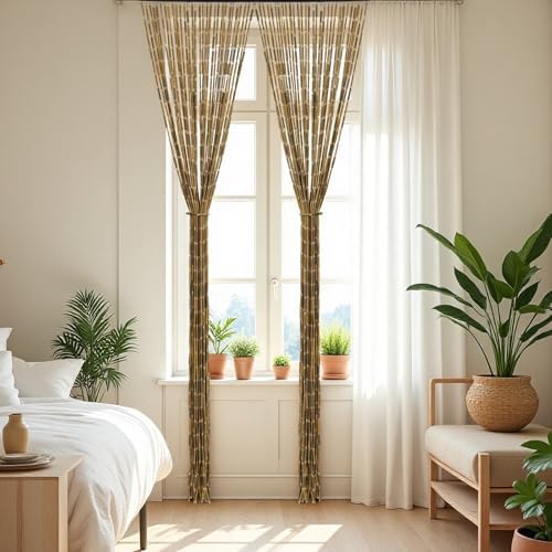 Bamboo Beaded Curtain 355 x 75 52 Strands Boho Door Divider