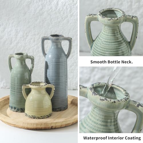 Lyeec Ceramic Vase Set of 3 with Handles