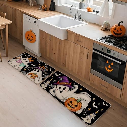 Witch Ghost Halloween Kitchen Rugs Set of 2