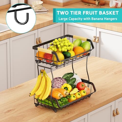 ANTOPY 2 Tier Fruit Basket with Banana Hangers