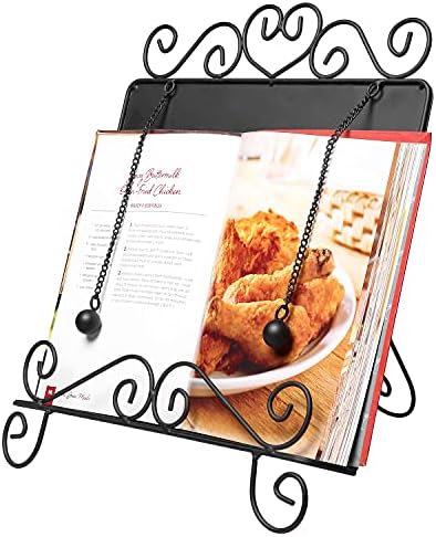 MyGift Black Metal Cookbook Stand with Heart Design