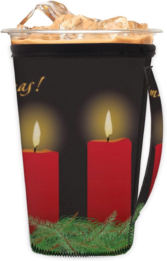 Merry Christmas Reusable Iced Coffee Cup Sleeve With Handle