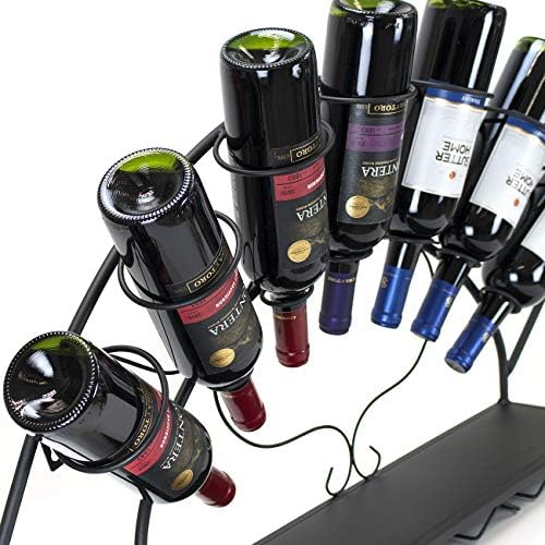 Sorbus Wall Mounted Wine Rack - Holds 7 Bottles and 5 Glasses - Black