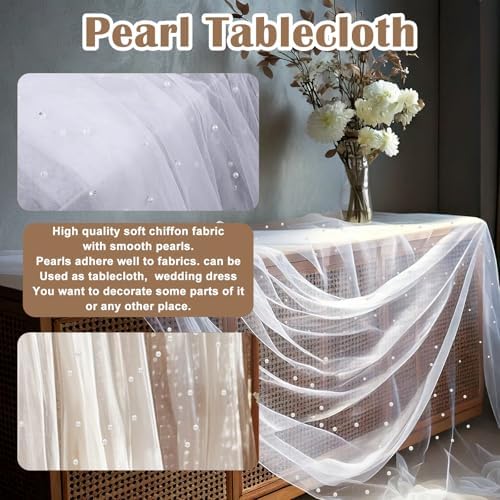 White Pearl Tulle Wedding Table Runner 118x28 Inches