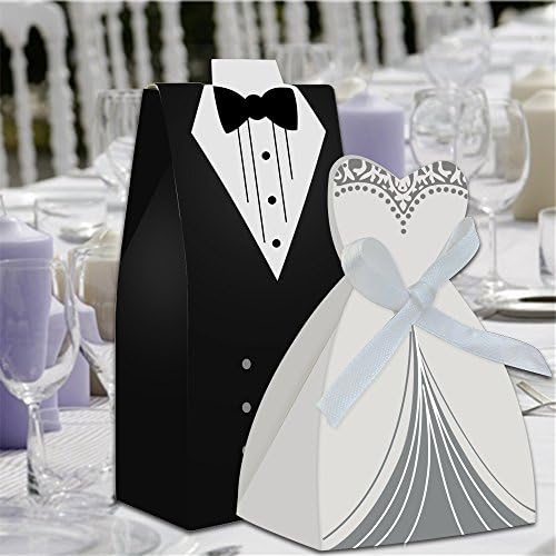 100pcs Wedding Favor Box Set with Ribbon Bow Knots