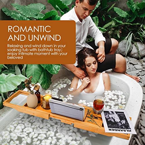 Beshof Foldable Bamboo Bathtub Tray with Holder