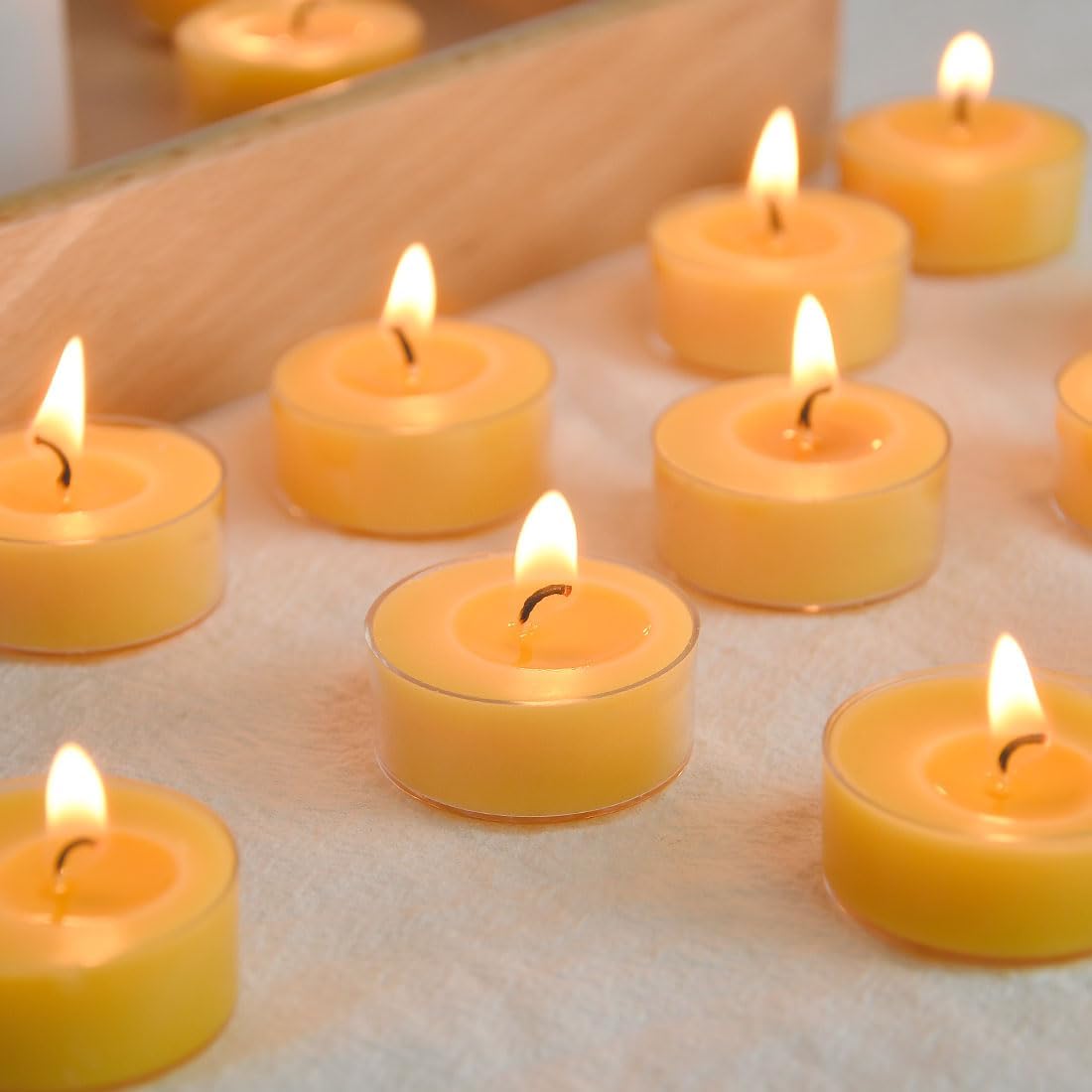 Natural Yellow Beeswax Tea Light Candles 12pcs