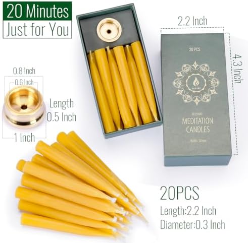 20 Pure Beeswax Candles with Brass Holders