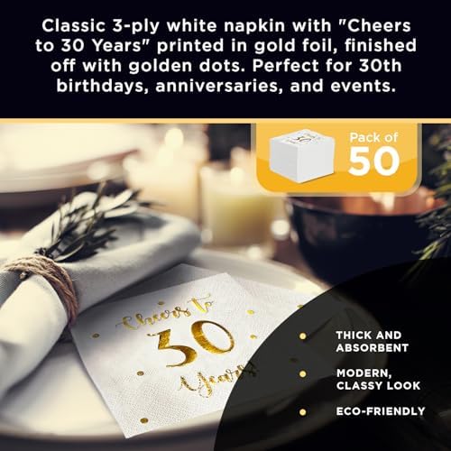 Cheers to 30 Years Cocktail Napkins 50 Pack