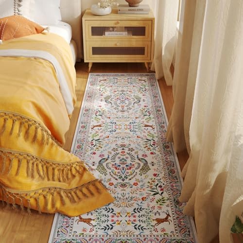 Rugcomf Floral Washable Kitchen Runner Rug 26x8