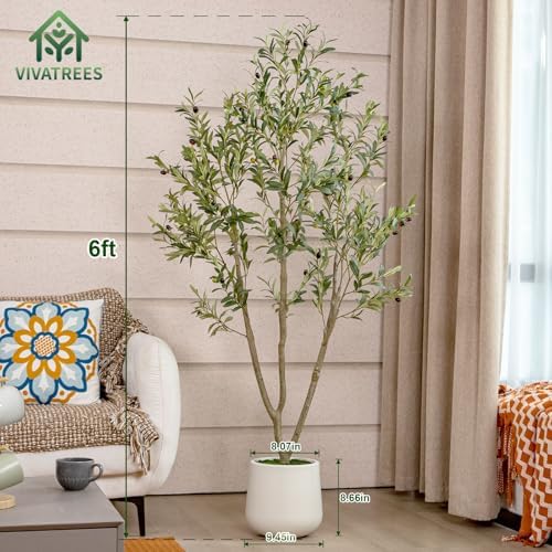 Vivatrees 6FT Artificial Olive Tree with White Planter