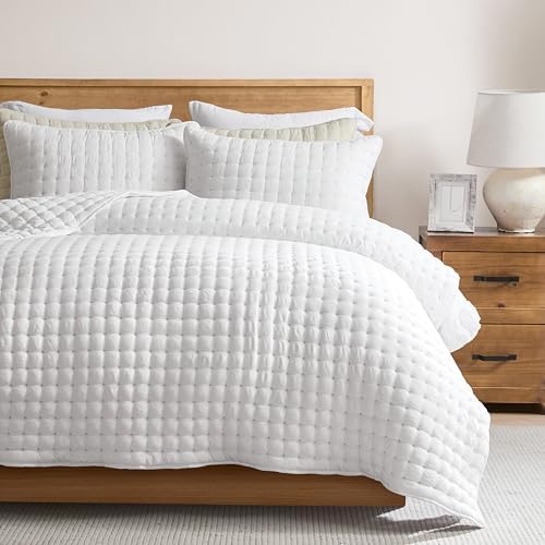 WDCOZY White King Size Quilt Set with Pillow Shams