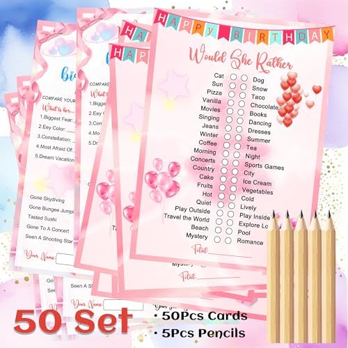 Who Knows The Birthday Girl Best Game Set 50 Cards 5 Pencils