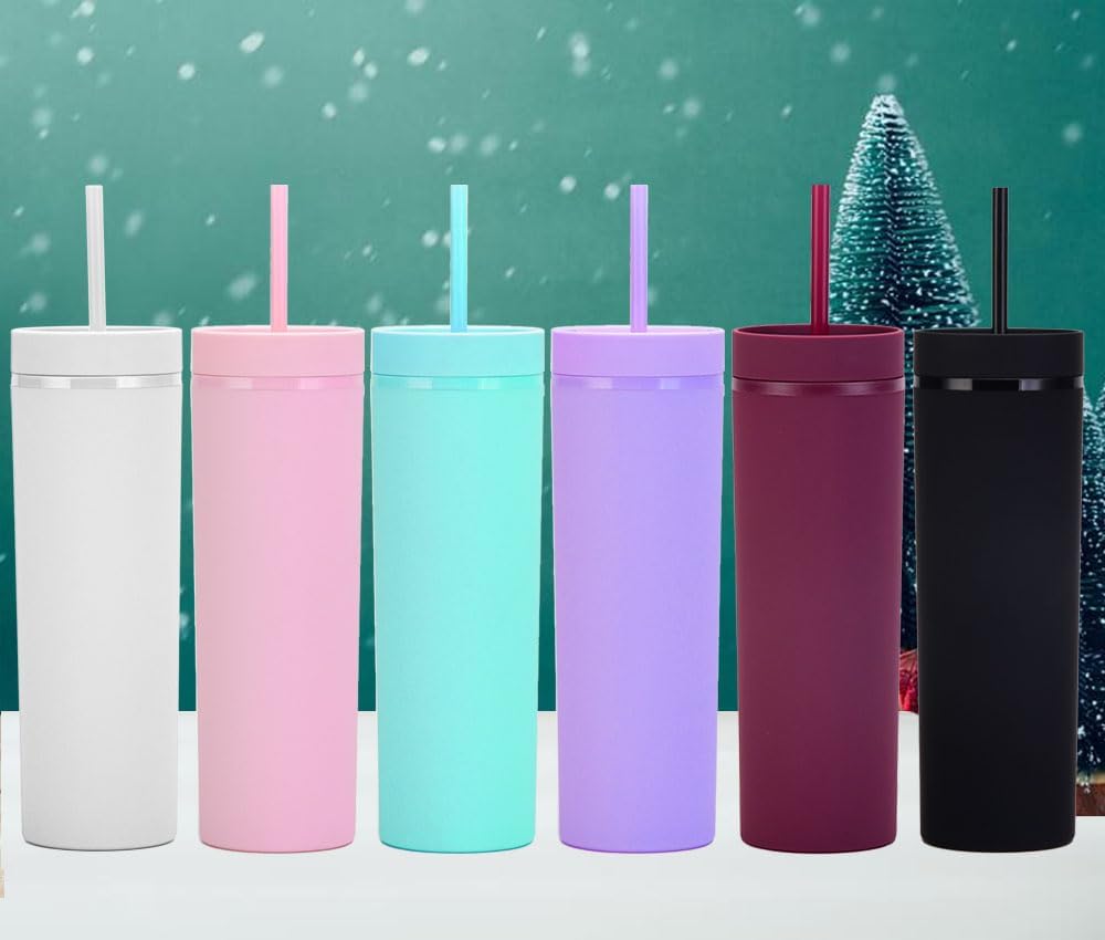 Essasea Matte Skinny Tumblers with Lids and Straws 16oz