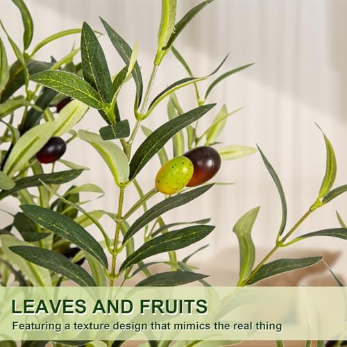 Vivatrees 6FT Artificial Olive Tree with White Planter