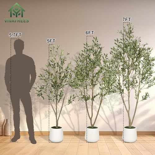 Vivatrees 6FT Artificial Olive Tree with White Planter