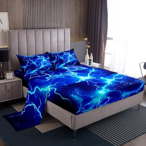 Feelyou Kids Toddler Blue Lightning Bed Sheet Set with Deep Pocket