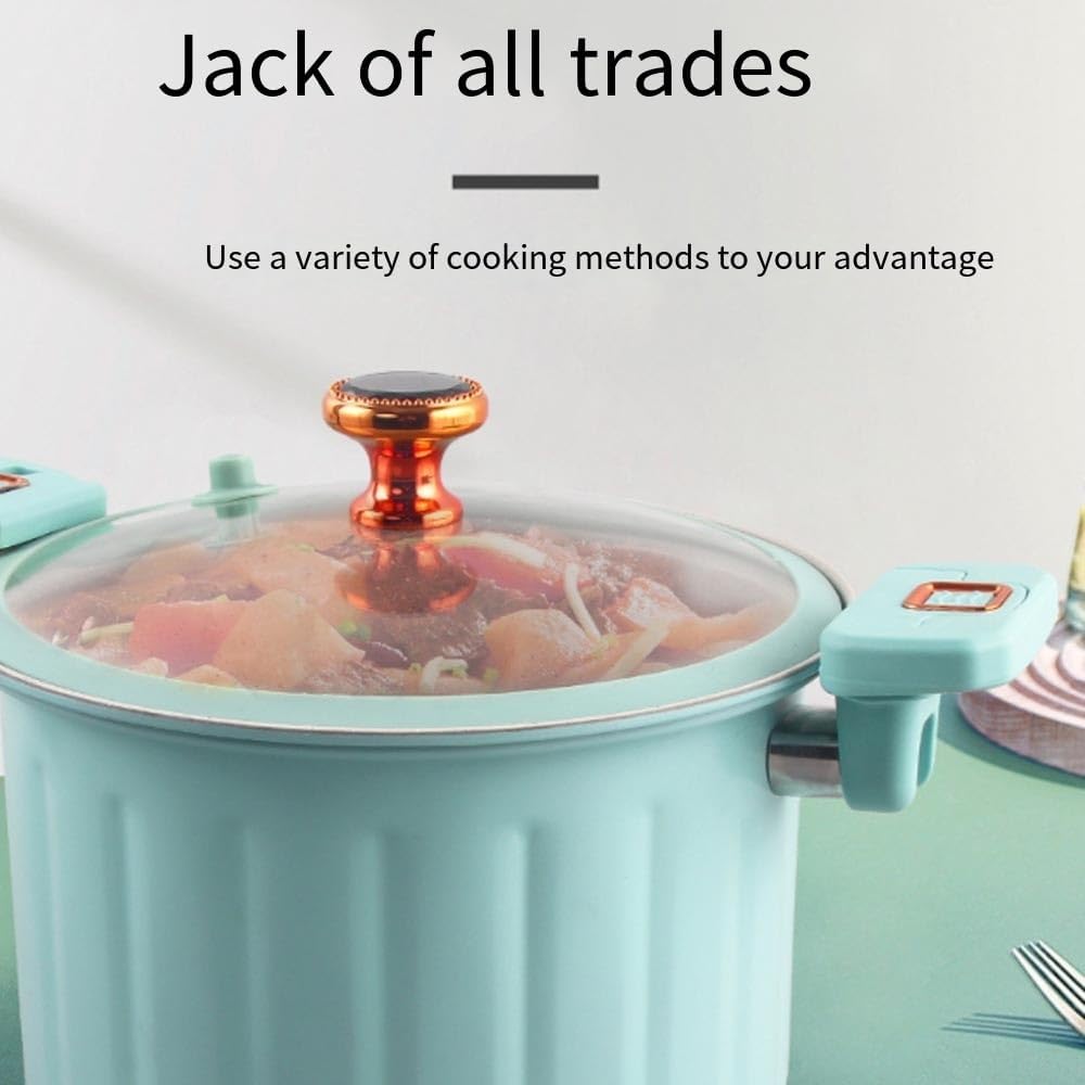 VKEID Cast Iron Stock Pot with Glass Lid and Dual Handles