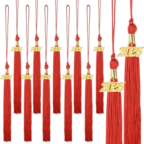 2025 Gold Charm Tassel Set for Graduation Cap - 12 Pieces Red