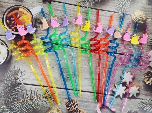 20 Reusable Plastic Straws with Cat Designs