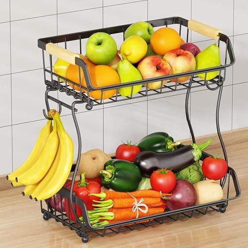 ANTOPY 2 Tier Fruit Basket with Banana Hangers