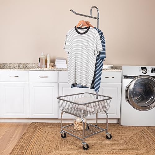 Household Essentials Rolling Laundry Cart with Hanging Bar Chrome Finish