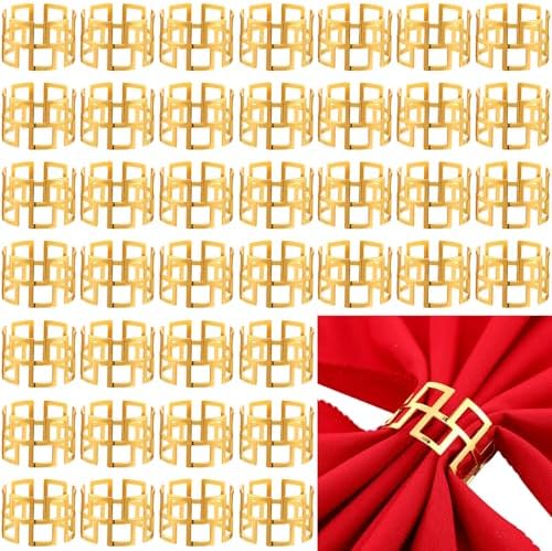 Sliner 50 Pcs Gold Napkin Rings for Parties and Events