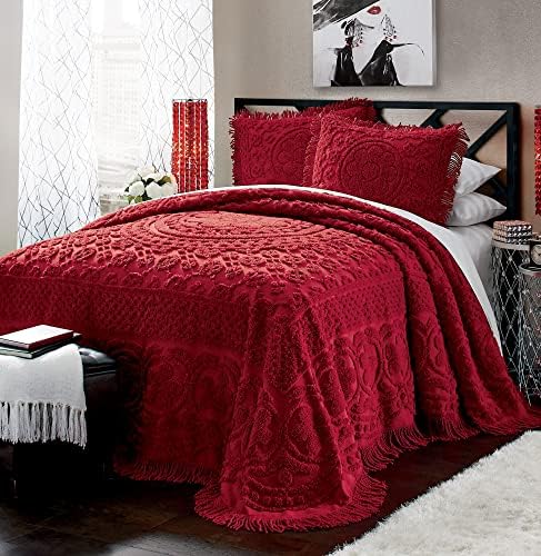 Montgomery Ward Emily Floral Chenille Bedspread Queen Size Red