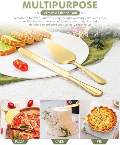 FTAKRY 13-Inch Cake Cutting Set with Server Gold