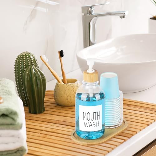 Bamboo Mouthwash Dispenser with Cup Holder and Tray