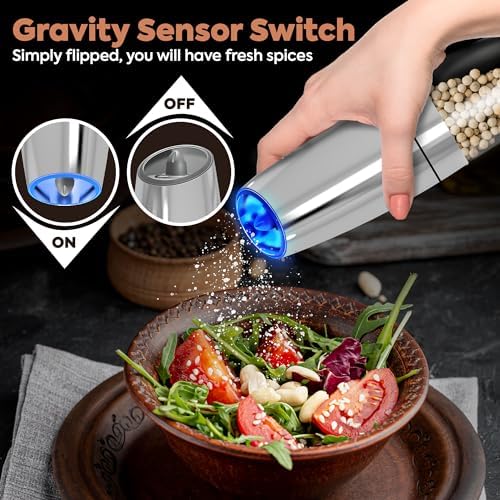 Electric Salt and Pepper Grinder Set with LED Light and Battery