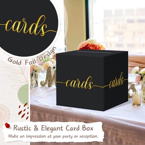 QIKSION Gold Foil Black Card Box for Graduation and Wedding