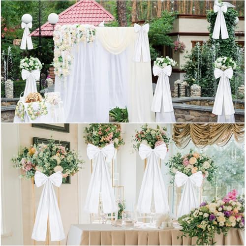 12 Pack White Wedding Pew Bows with Long Tails
